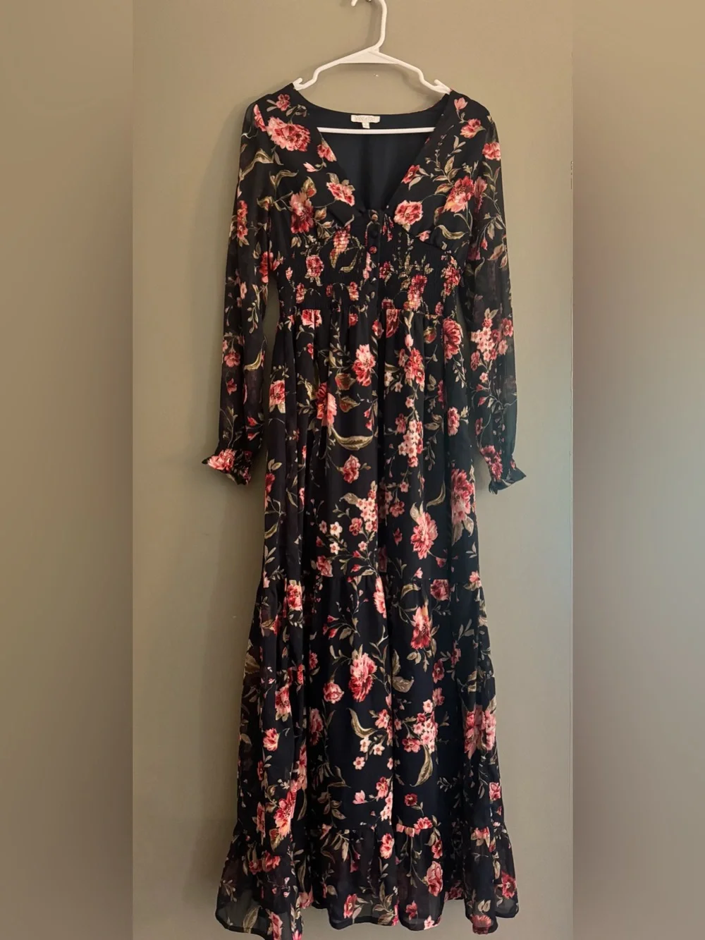 Patrons of Peace Maxi Dress with Pink Floral Print - Picture 1 of 5